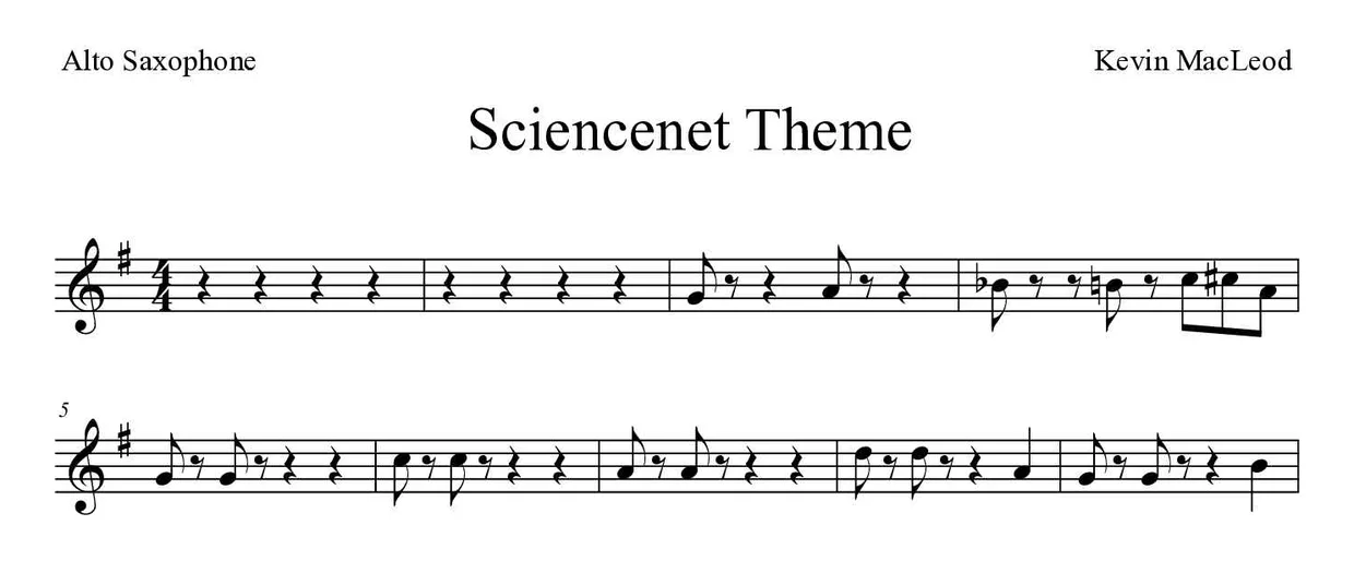 《Sciencenet Theme》中音萨克斯乐谱前几行
