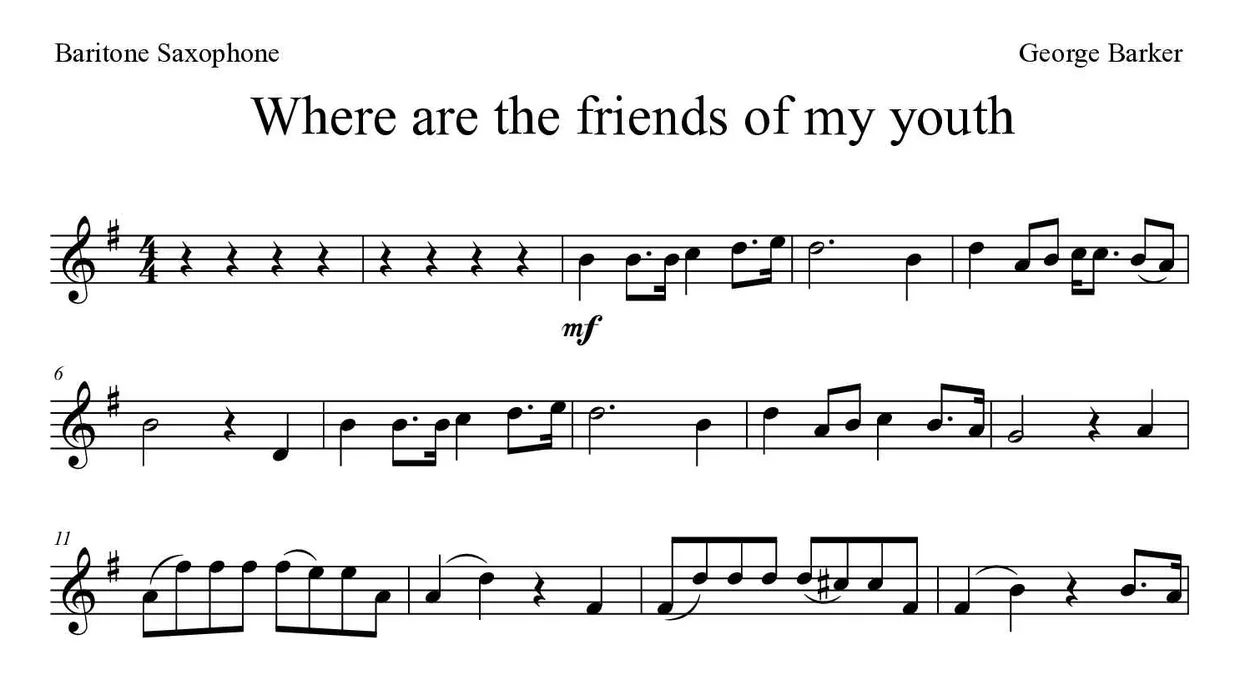 Partition de Where are the friends of my youth pour saxophone baryton, premières lignes
