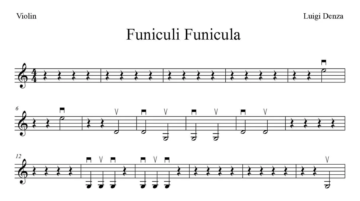 Sheet music of Funiculì, Funiculà for violin (Easy), first lines