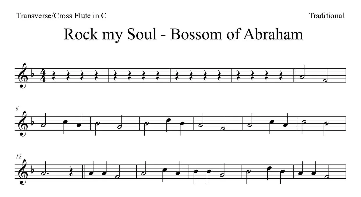 Bladmuziek van Rock my Soul - Bossom of Abraham voor flute, eerste regels