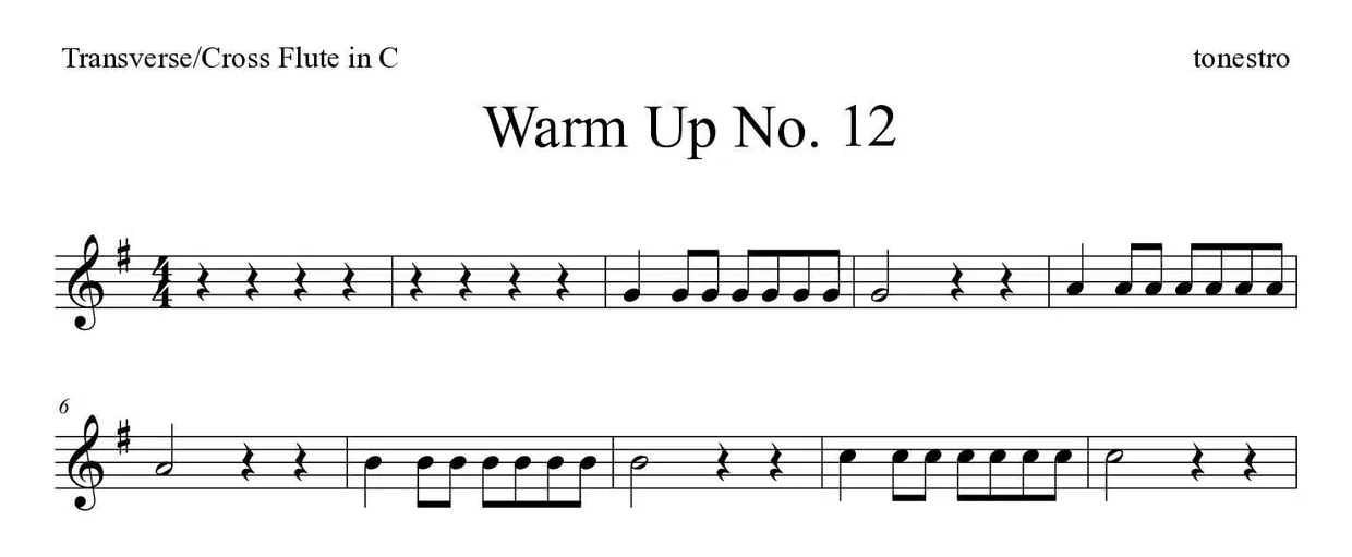 《Warm Up No. 12》长笛乐谱前几行