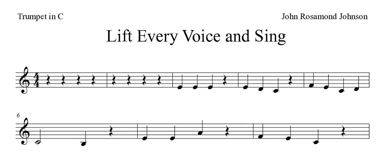 Spartito di Lift Every Voice and Sing per trumpet in C, prime righe