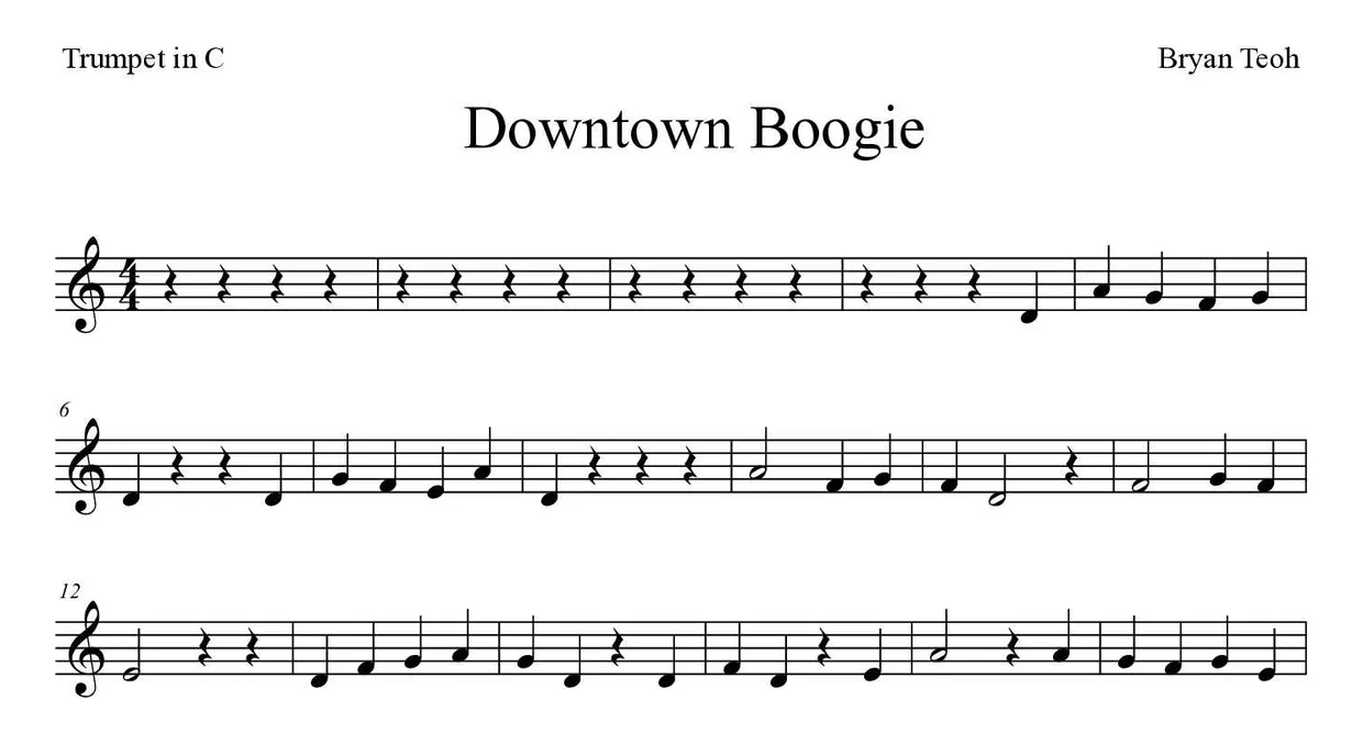 「Downtown Boogie」Trumpet in C用楽譜の最初の数段
