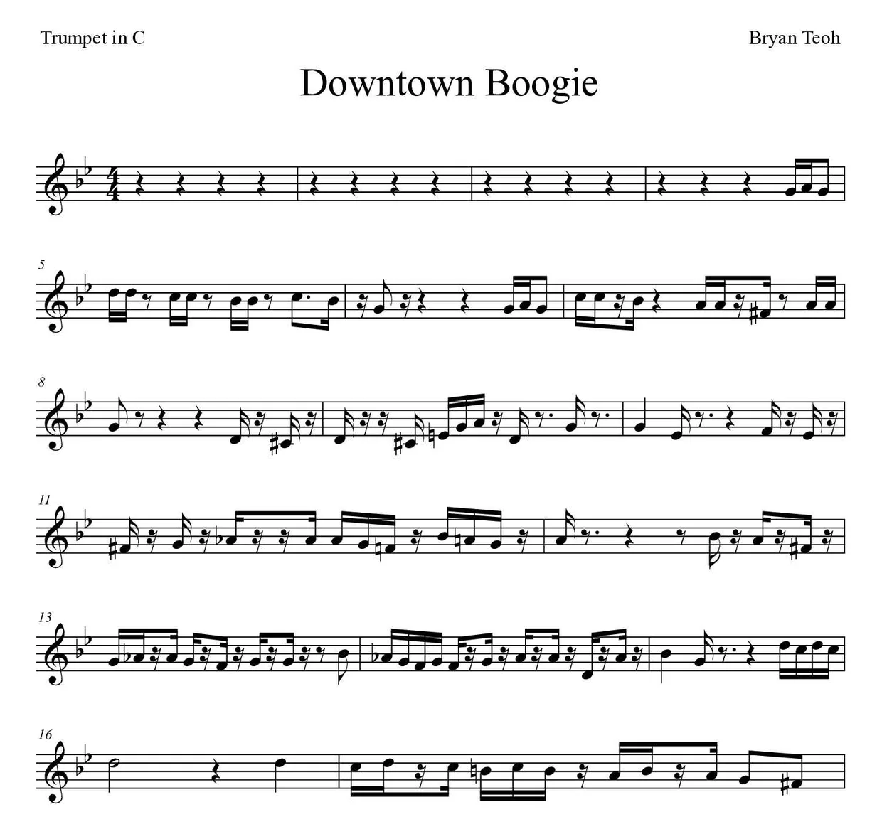 Spartito di Downtown Boogie per trumpet in C, prime righe