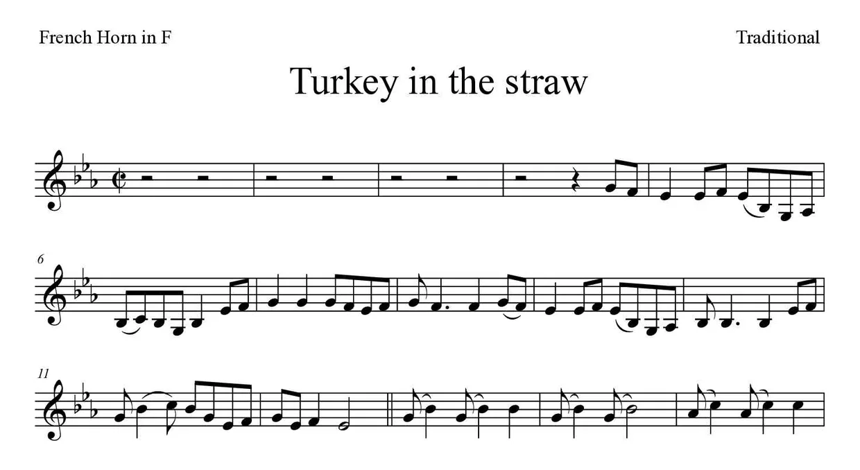 ‘Turkey in the straw’ French Horn 악보의 첫 몇 줄