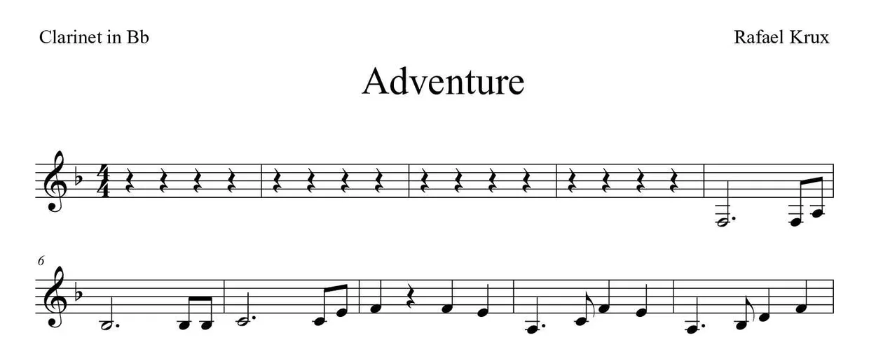 Partitura de Adventure para clarinete, primeras líneas