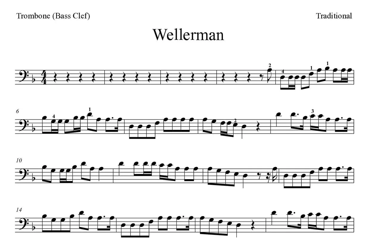 Noten von Wellerman für Posaune (Experte), erste Zeilen