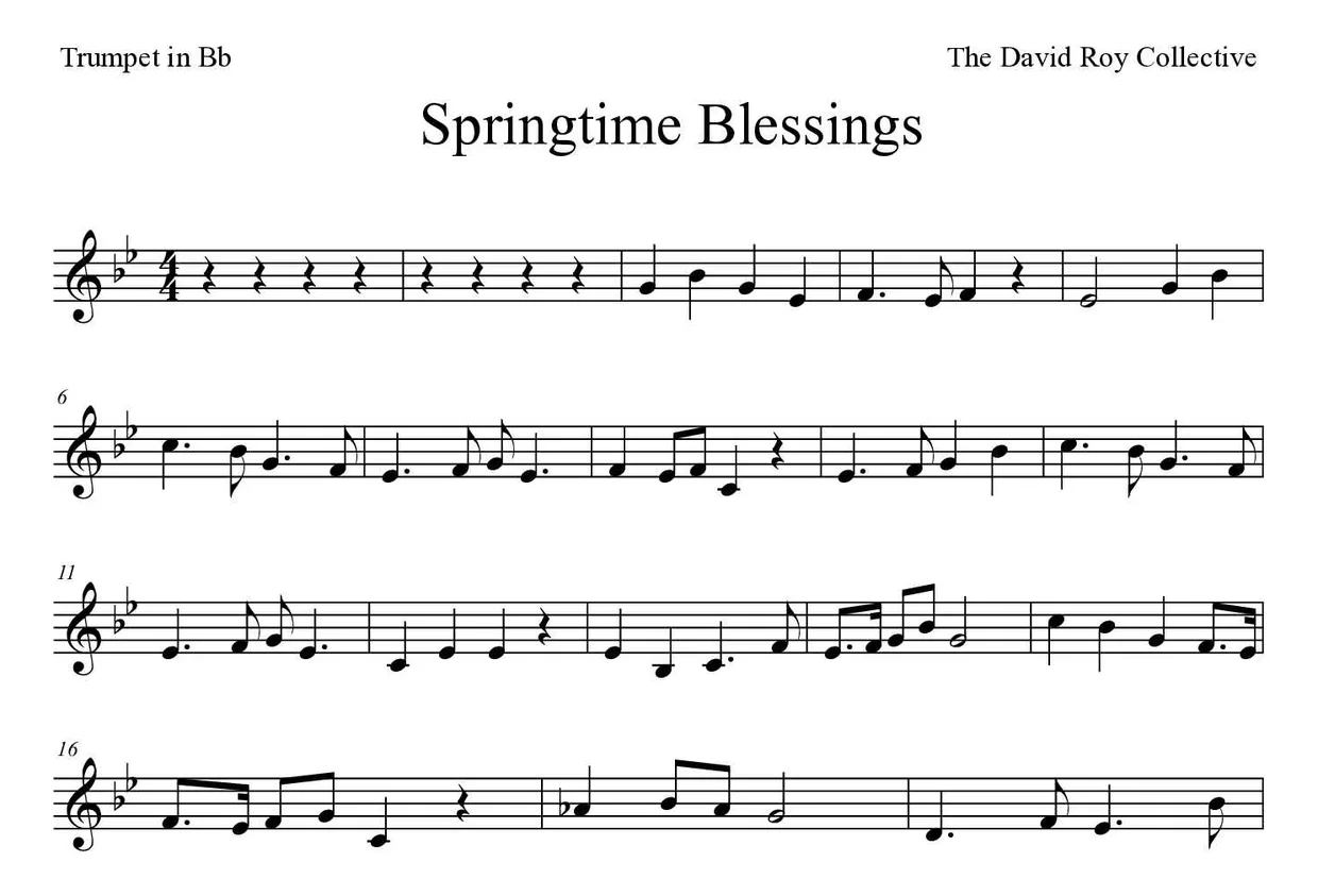 Sheet music of Springtime Blessings for trumpet in Bb (Medium), first lines