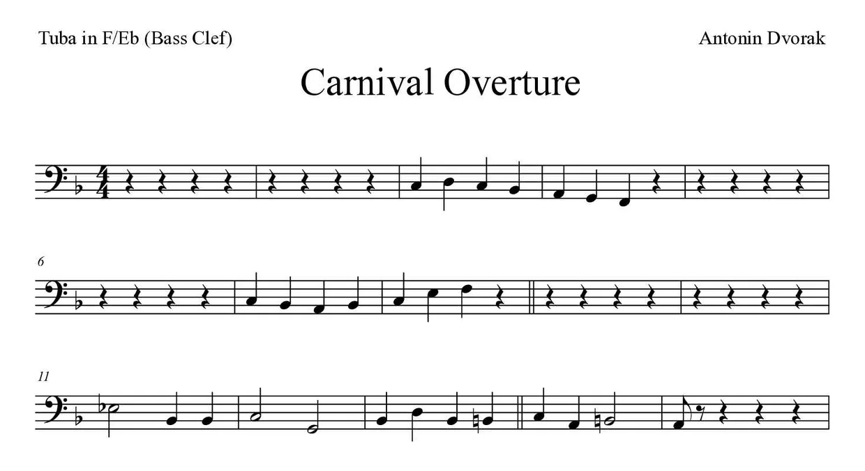 Spartito di Carnival Overture per tuba in F/Eb (bass clef), prime righe