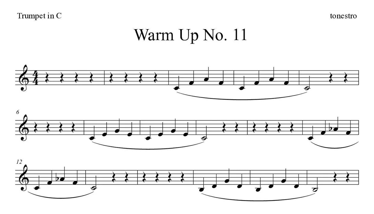「Warm Up No. 11」Trumpet in C用楽譜の最初の数段