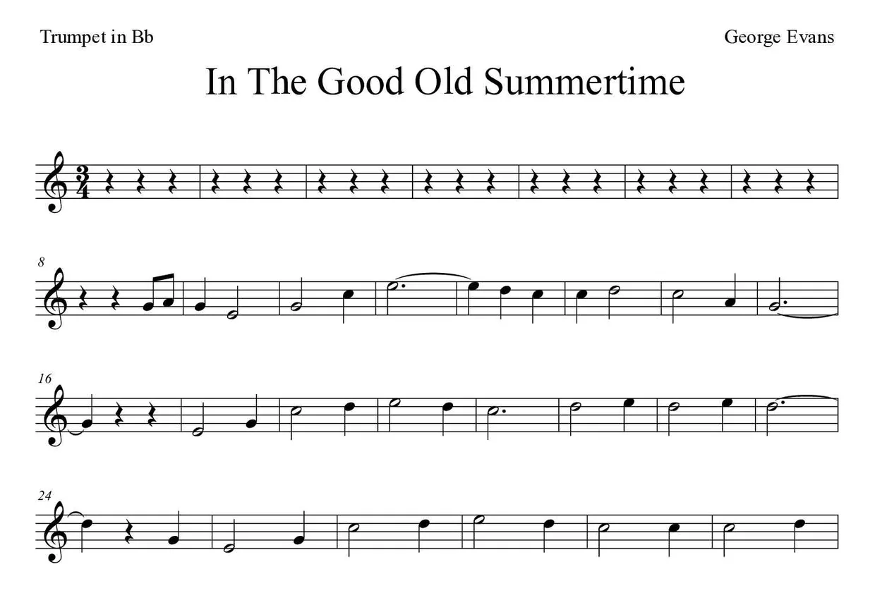 Spartito di In The Good Old Summertime per trumpet in Bb, prime righe