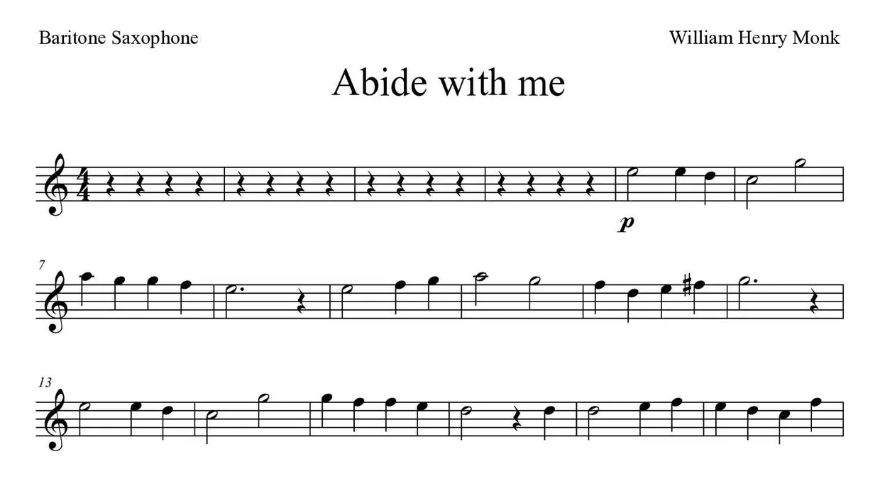 Partition de Abide with me pour saxophone baryton, premières lignes