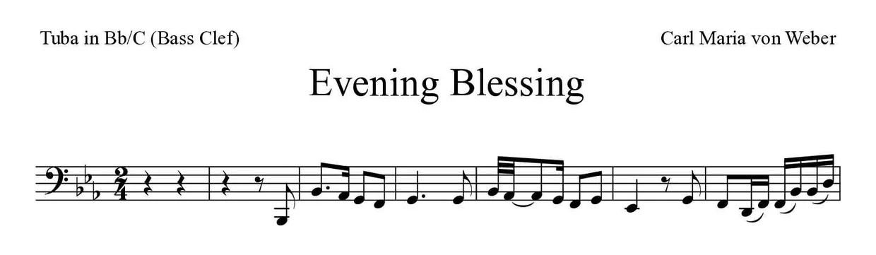 Spartito di Evening Blessing per tuba in Bb/C (bass clef), prime righe