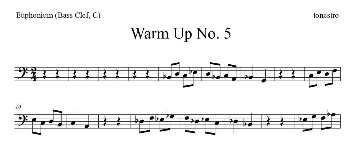 Spartito di Warm Up No. 5 per euphonium (bass clef, C), prime righe