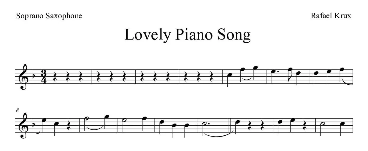 Partitura de Lovely Piano Song para saxofón soprano, primeras líneas