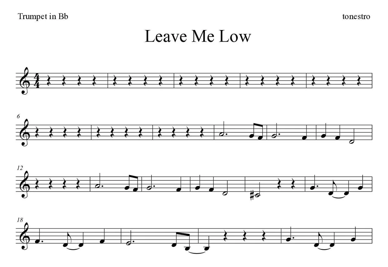 Noten von Leave Me Low für Trompete in B (Mittel), erste Zeilen