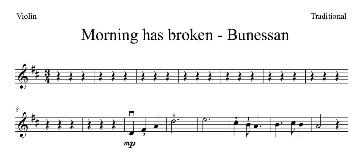 Noten von Morning has broken - Bunessan für Geige (Schwer), erste Zeilen
