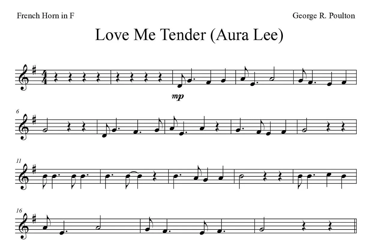 Noten von Aura Lee für Horn (Mittel), erste Zeilen