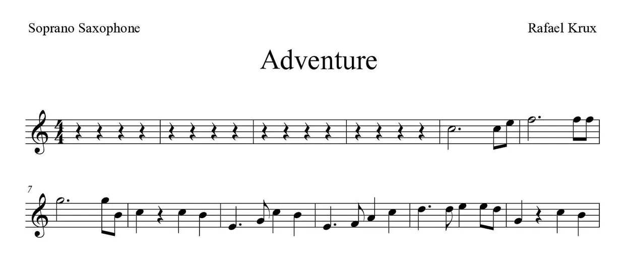 Spartito di Adventure per soprano saxophone, prime righe