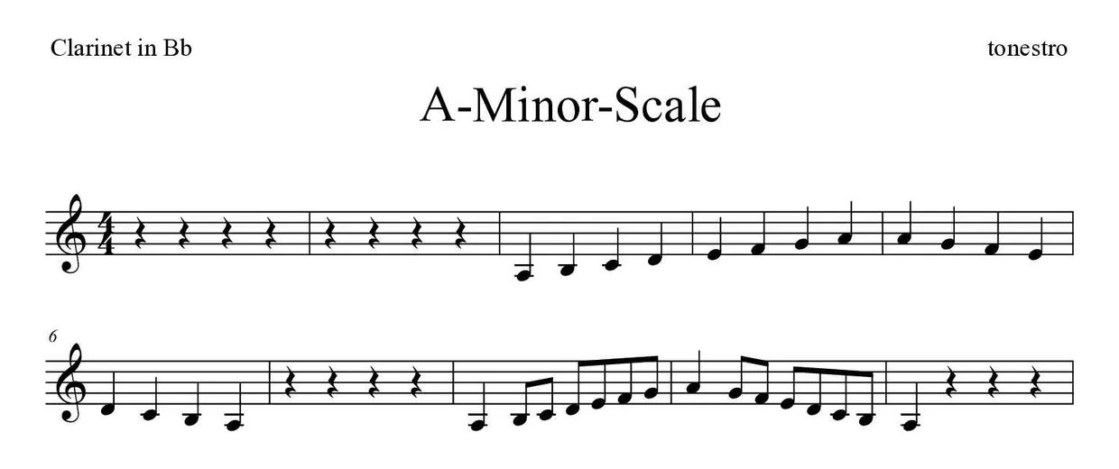Partitura de A-Minor-Scale para clarinete, primeras líneas