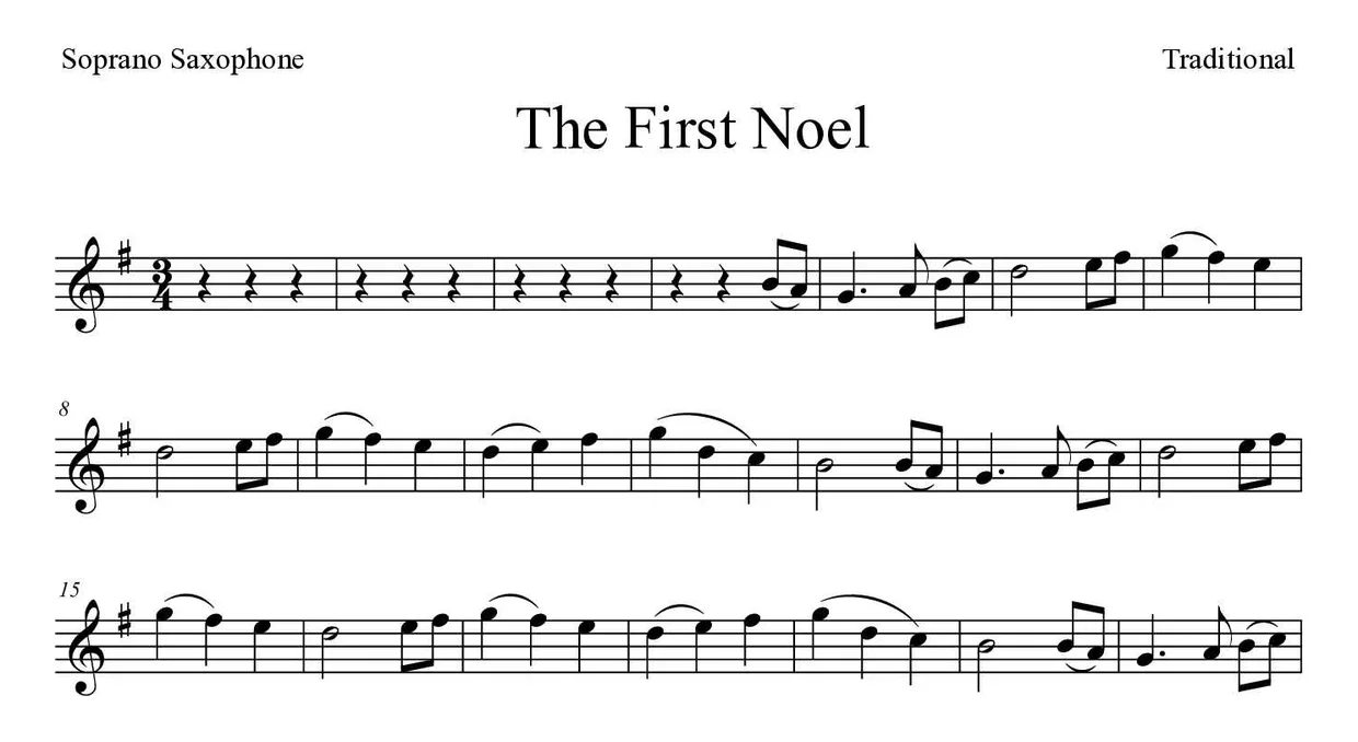 ‘The First Noel’ Soprano Saxophone 악보의 첫 몇 줄