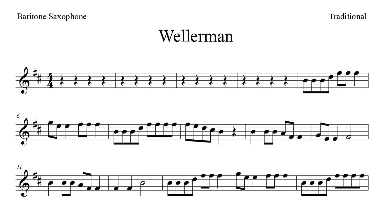 ‘Wellerman’ Baritone Saxophone 악보의 첫 몇 줄