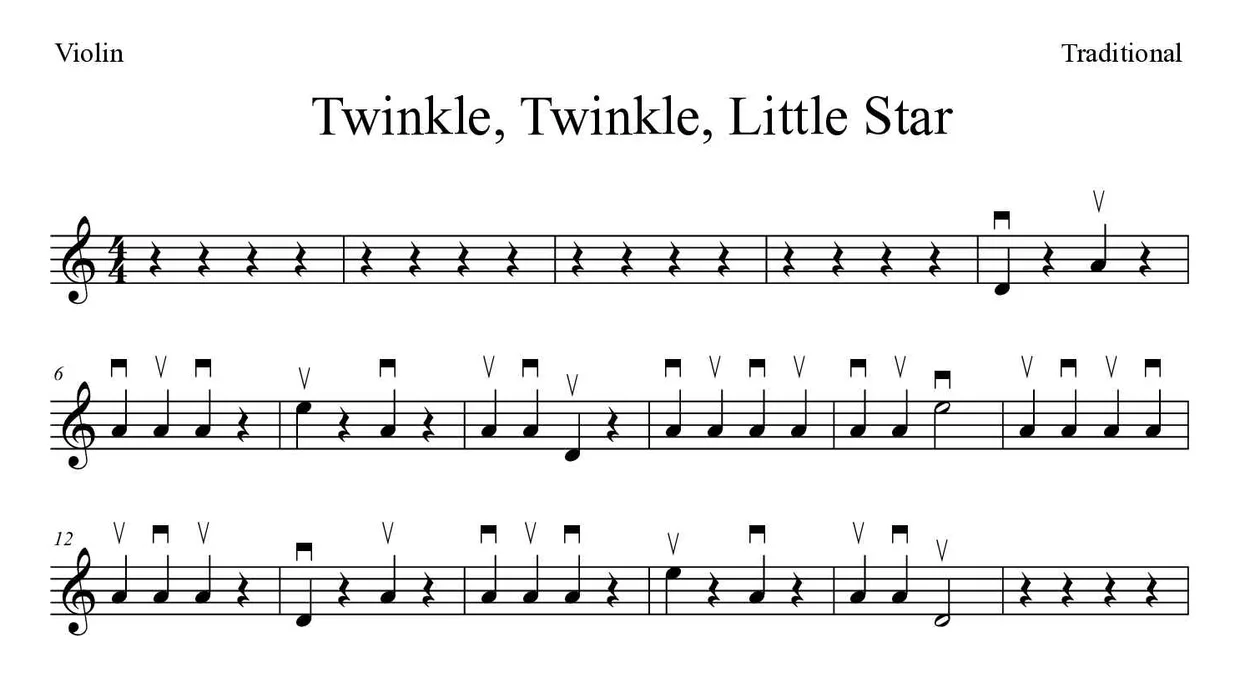 Spartito di Twinkle, Twinkle, Little Star per violin, prime righe