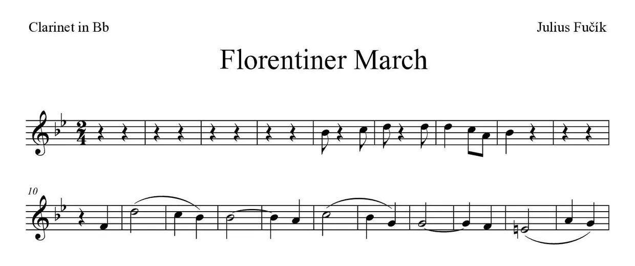 Partition de Florentiner March pour clarinette, premières lignes