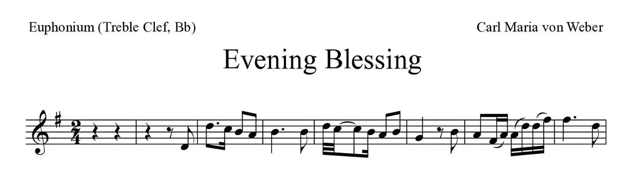 Partitura de Evening Blessing para bombardino (clave de Sol, Sib), primeras líneas