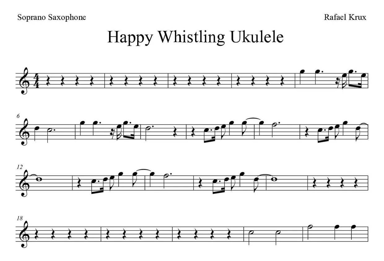 Partitura de Happy Whistling Ukulele para saxofone soprano, primeiras linhas