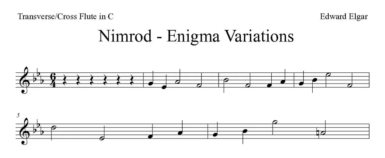 Partition de Nimrod - Enigma Variations pour fflûte traversière, premières lignes