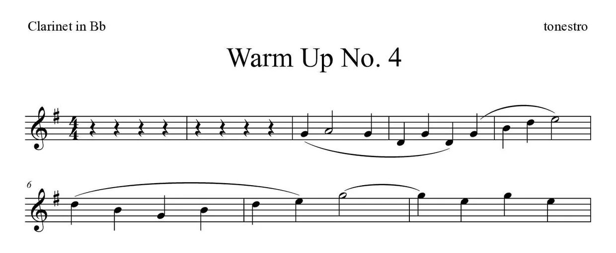 Partition de Warm Up No. 4 pour clarinette, premières lignes