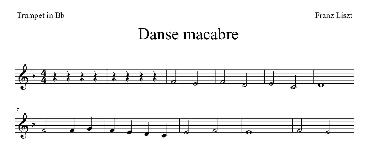 「Danse macabre」Trumpet in Bb用楽譜の最初の数段