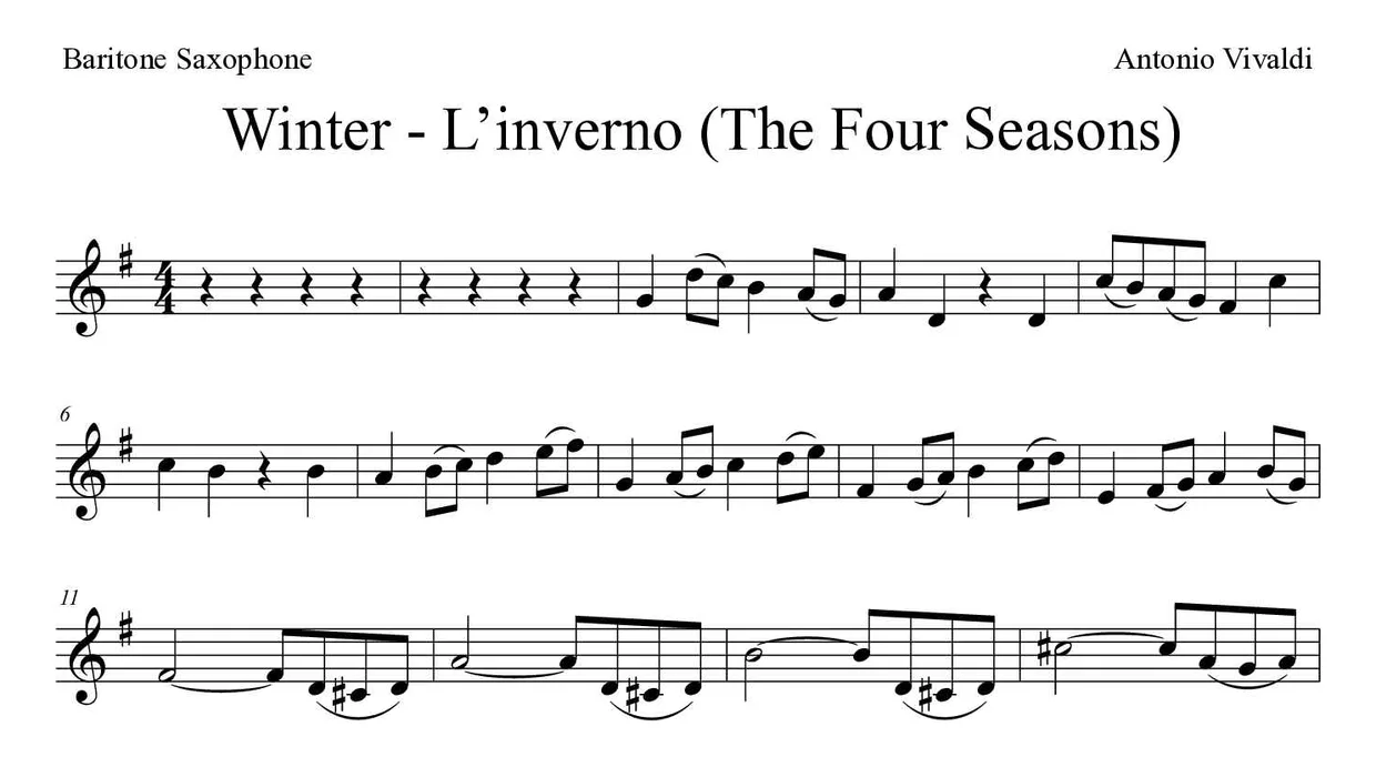 Spartito di Winter - L’inverno (The Four Seasons) per baritone saxophone, prime righe