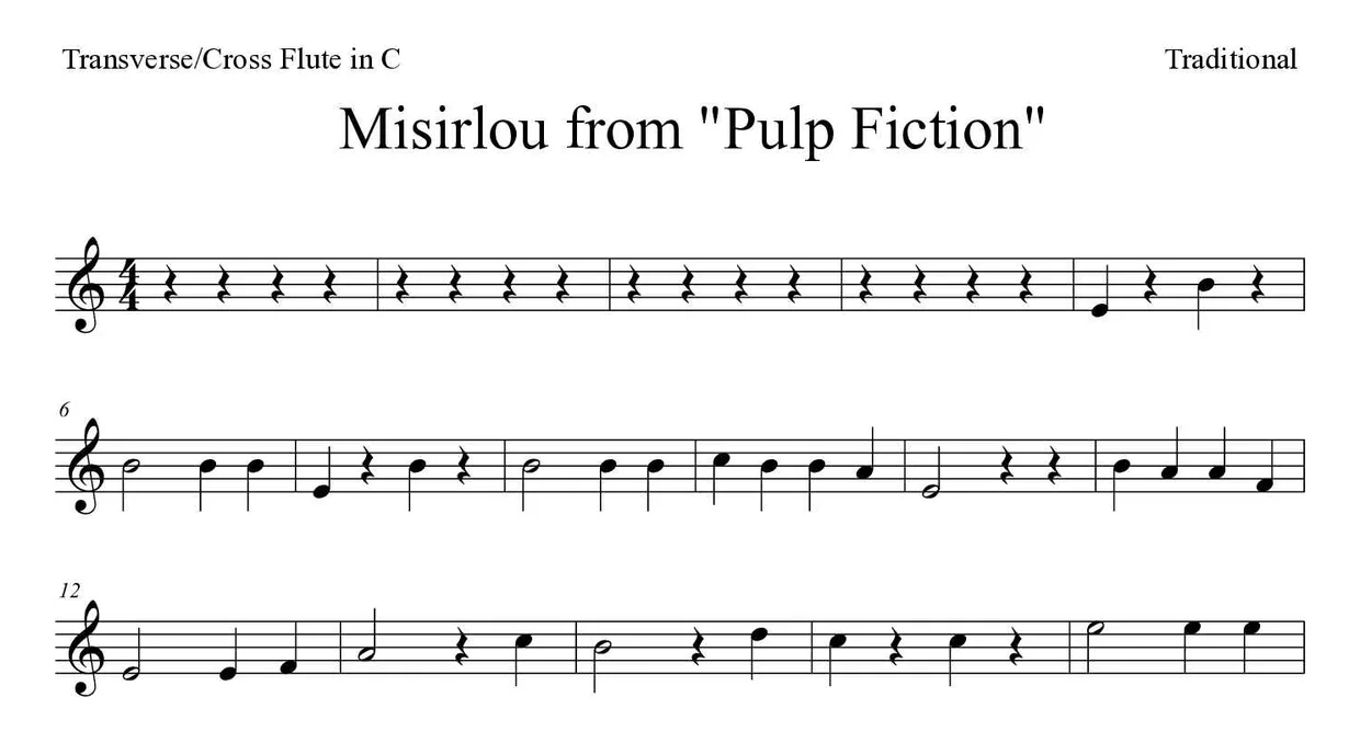 「Misirlou from "Pulp Fiction"」Flute用楽譜の最初の数段