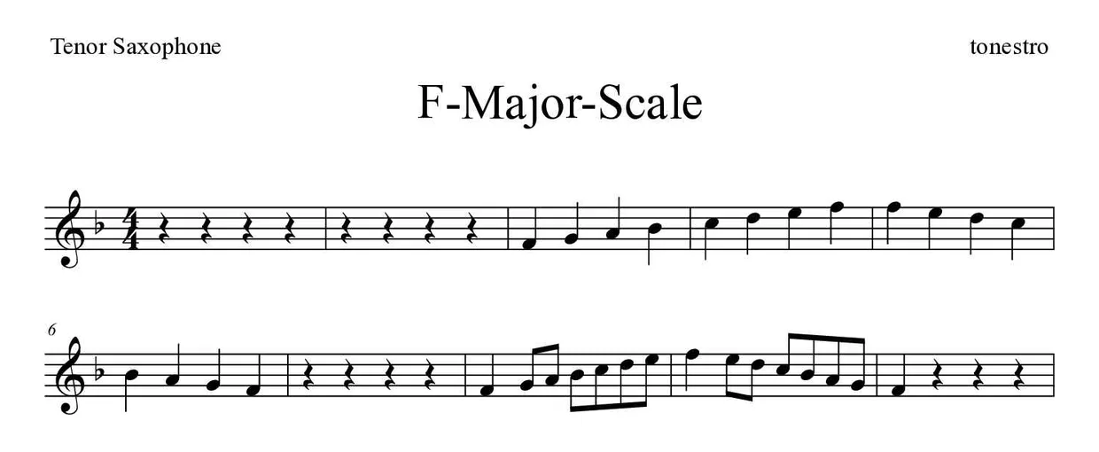Spartito di F-Major-Scale per tenor saxophone, prime righe