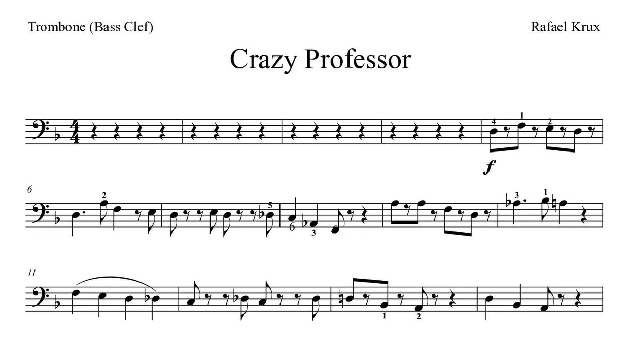 Sheet music of Crazy Professor for trombone (Hard), first lines