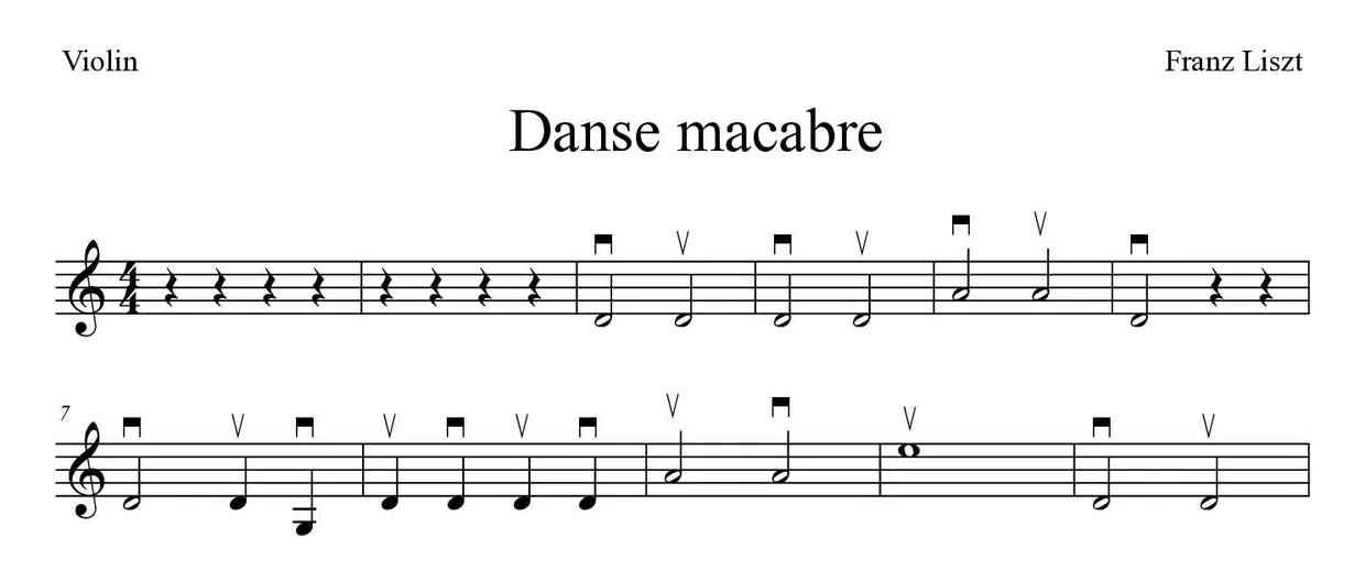 「Danse macabre」Violin用楽譜の最初の数段