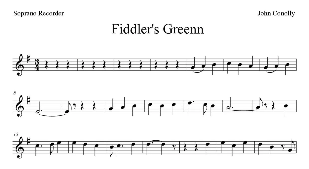 Partition de Fiddler's Green pour flûte à bec, premières lignes