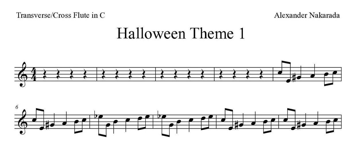 Partition de Halloween Theme 1 pour fflûte traversière, premières lignes