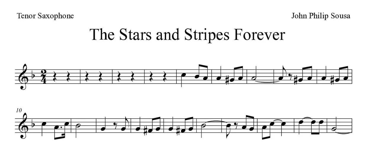 ‘The Stars and Stripes Forever’ Tenor Saxophone 악보의 첫 몇 줄
