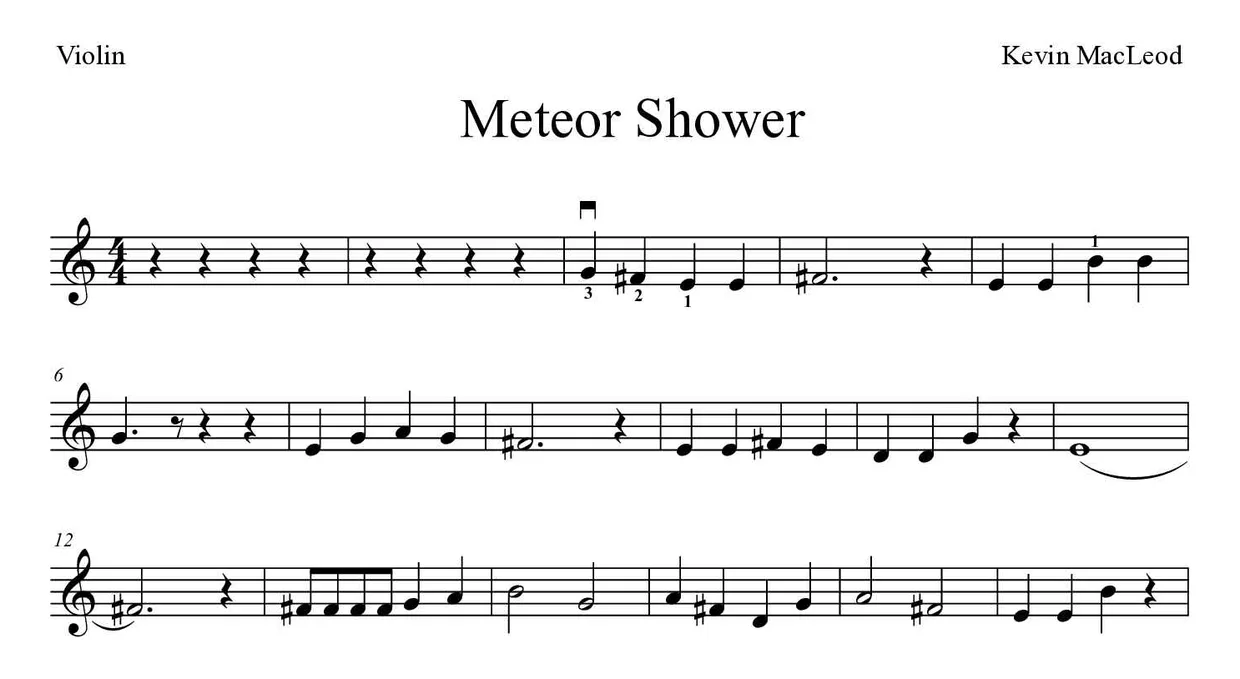 「Meteor Shower」Violin用楽譜の最初の数段
