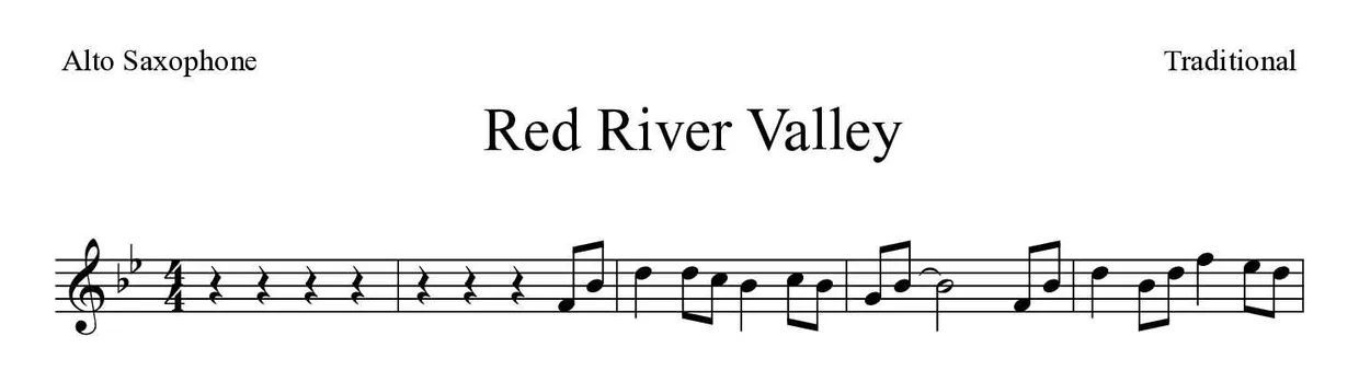 Partitura de Red River Valley para alto saxofone, primeiras linhas