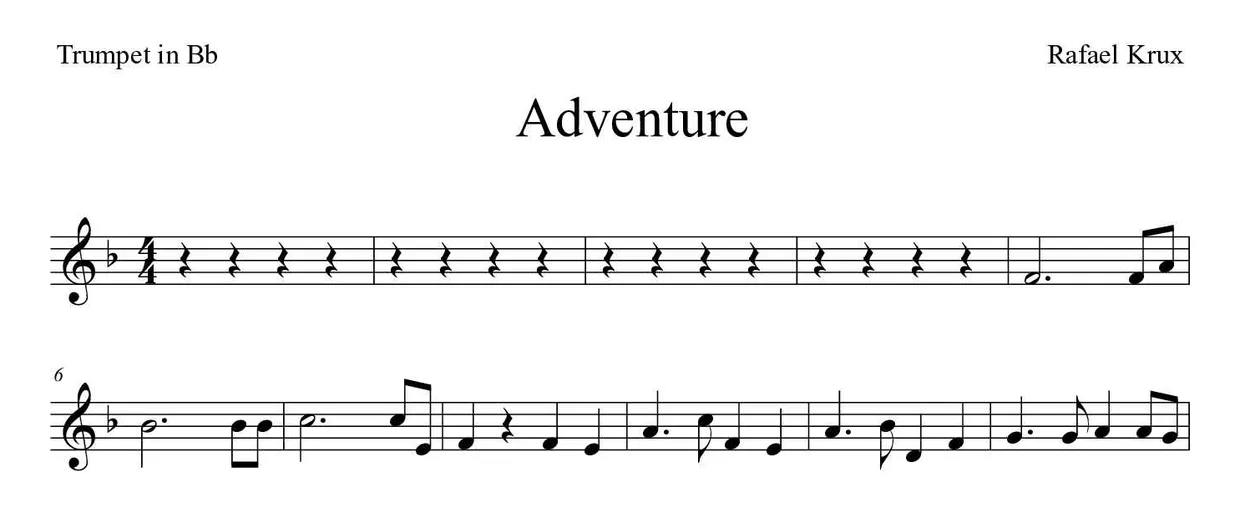 ‘Adventure’ Trumpet in Bb 악보의 첫 몇 줄