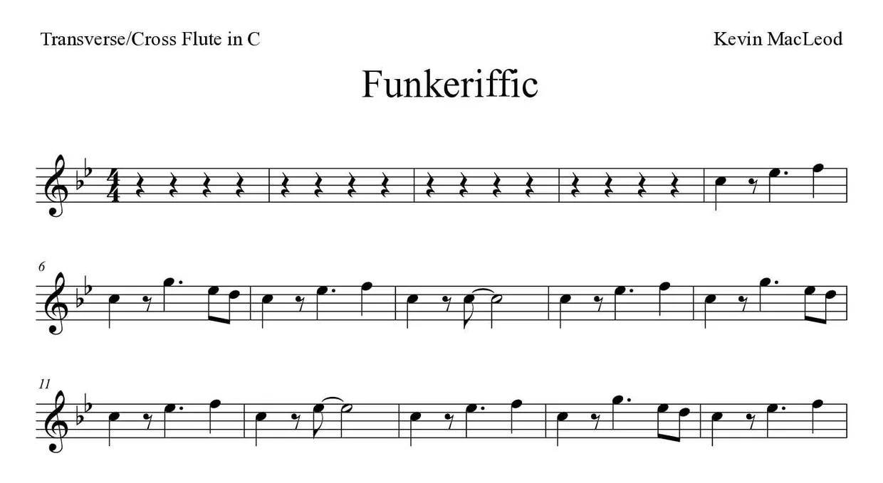 ‘Funkeriffic’ Flute 악보의 첫 몇 줄