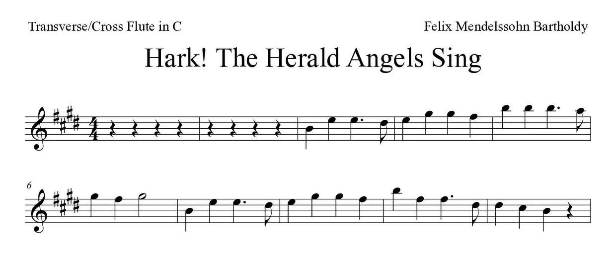 Noten von Hark! The Herald Angels Sing für Querflöte (Schwer), erste Zeilen