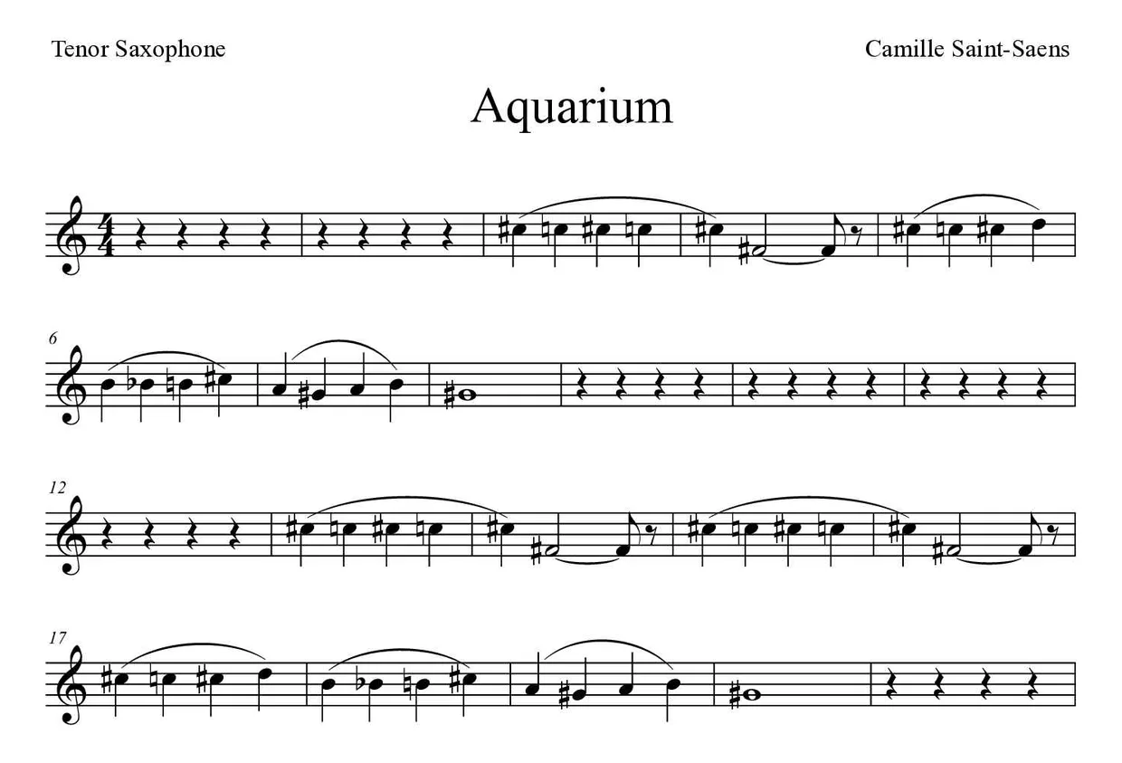 Sheet music of Aquarium for tenor saxophone (Hard), first lines