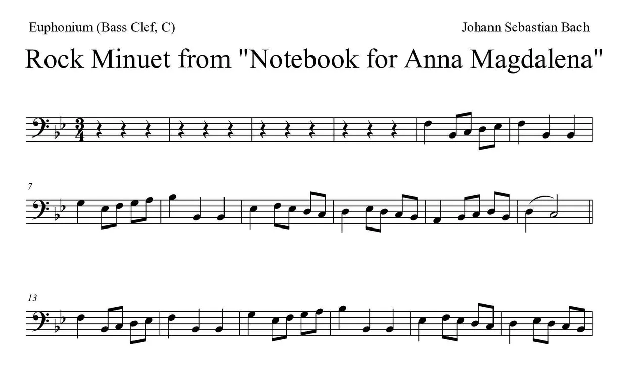 《Rock Minuet from "Notebook for Anna Magdalena"》上低音号（低音谱号，C）乐谱前几行