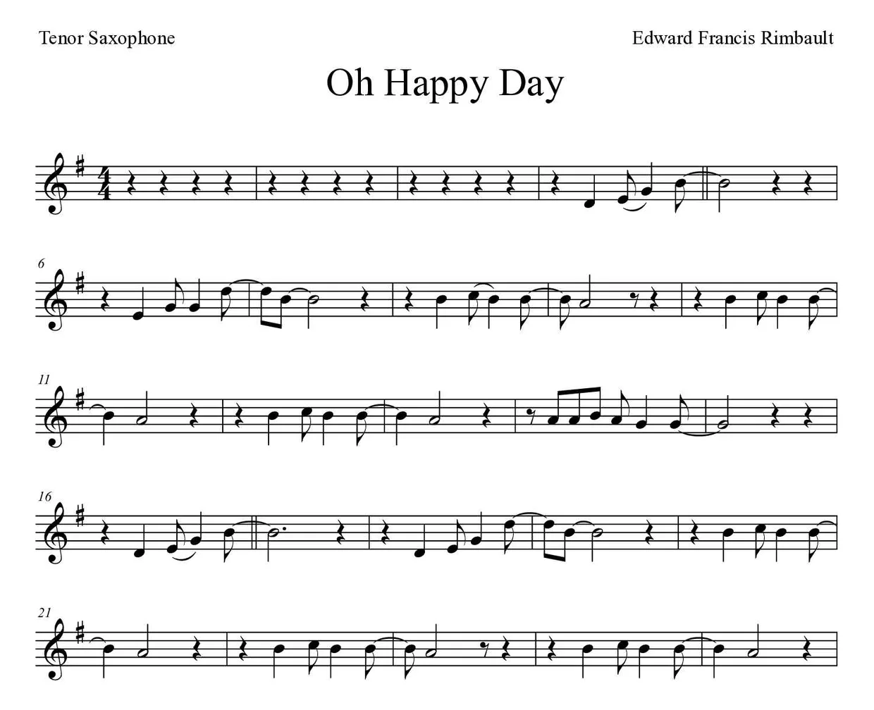 Bladmuziek van Oh Happy Day voor tenor saxophone, eerste regels