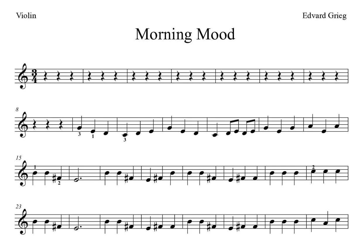 Partition de Morning Mood pour violon, premières lignes